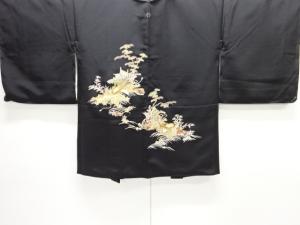 未使用品　小舟に草花模様一ツ紋絵羽織
